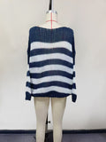 Uniwim New round neck striped loose lazy versatile long-sleeved knitted sweater