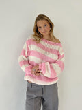 Uniwim New round neck striped loose lazy versatile long-sleeved knitted sweater