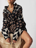 Uniwim New arrival knitwear Y2K abstract print lapel loose long-sleeved knitted sweater