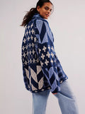 Uniwim New arrival knitwear Y2K abstract print lapel loose long-sleeved knitted sweater