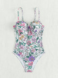 Uniwim Sexy one-piece swimsuit with bowknot floral print