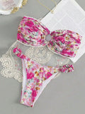 Uniwim New floral print sexy tube top bikini