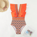 Uniwim Sexy V-neck ruffled backless swimsuit