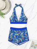 Uniwim Splicing print halter neck split bikini bikini sexy high waist swimsuit