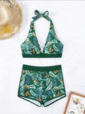 Uniwim Splicing print halter neck split bikini bikini sexy high waist swimsuit