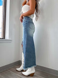 Uniwim New high waist irregular raw edge denim skirt for women old washed skirt