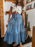 Uniwim Bohemian A-line Layered Cake Denim Skirt