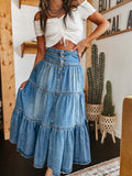 Uniwim Bohemian A-line Layered Cake Denim Skirt