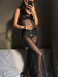 Uniwim Polka Dot Sheer Mesh Maxi Dress