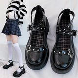 Uniwim Japanese Lolita Shoes Star Buckle Strap Mary Janes Women Cross-tied Platform Shoe Patent Leather Girls Rivet Casual Shoes