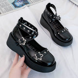 Uniwim Japanese Lolita Shoes Star Buckle Strap Mary Janes Women Cross-tied Platform Shoe Patent Leather Girls Rivet Casual Shoes