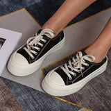 Uniwim  Women Canvas Thick Bottom Female Flats Shoes Lace Up Shallow Ladies Sneakers Spring Solid Classic College Style Platform