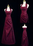 Uniwim A-line Wine Red Halter Sweetheart Long Party Dress, A-line Prom Dress