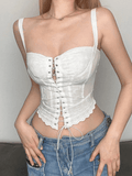 Uniwim ootd Tie Front White Broderie Lace Corset Top