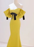 Uniwim Yellow Mermaid Sweetheart Prom Dress, Off Shoulder Yellow Evening Dress