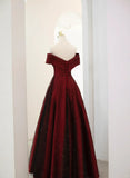 Uniwim 2024 A-line Off Shoulder Wine Red Tulle Long Party Dress, Wine Red and Black Prom Dress